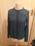 Primark 10 Dark Teal Lacey Flute Sleeve Blouse