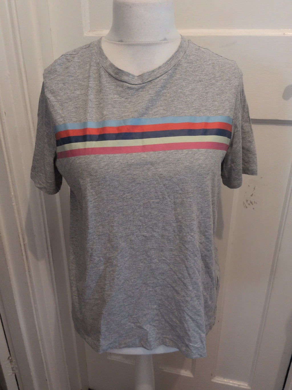 M&S Collection 14 Grey With Stripes Short Sleeve T-shirt