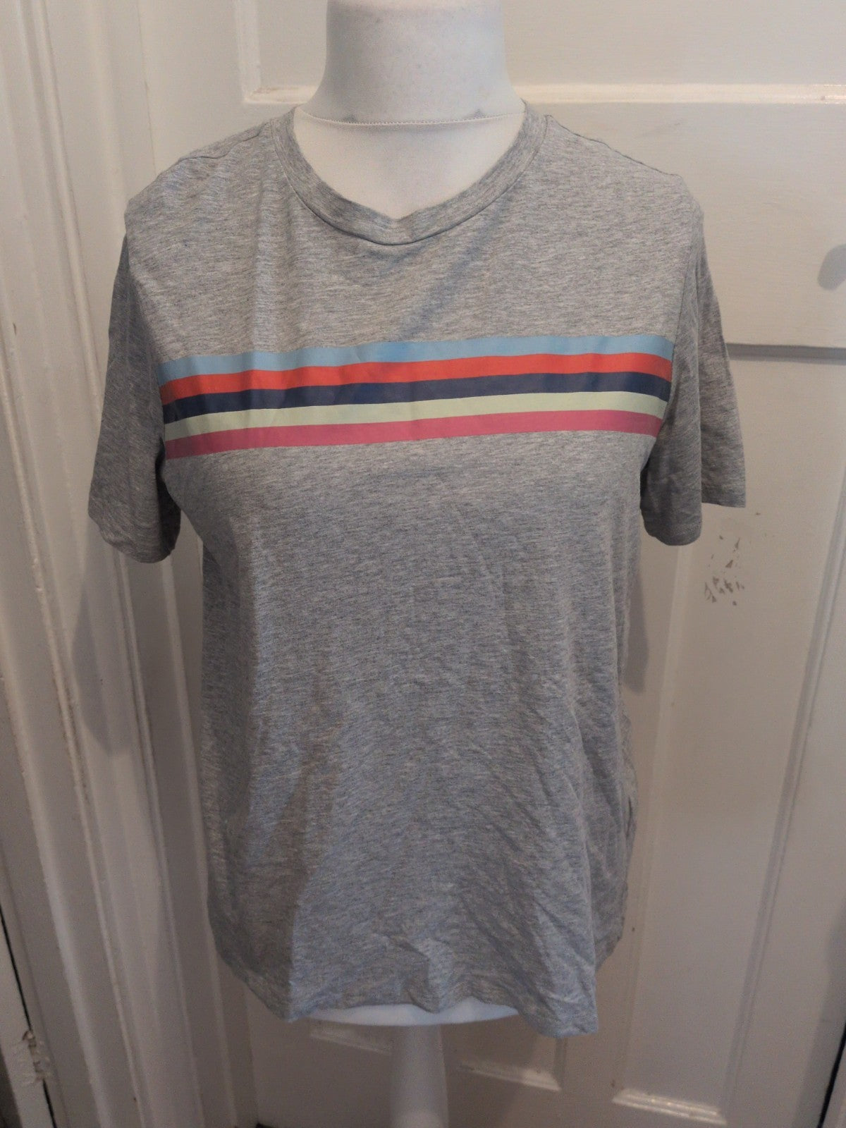 M&S Collection 14 Grey With Stripes Short Sleeve T-shirt
