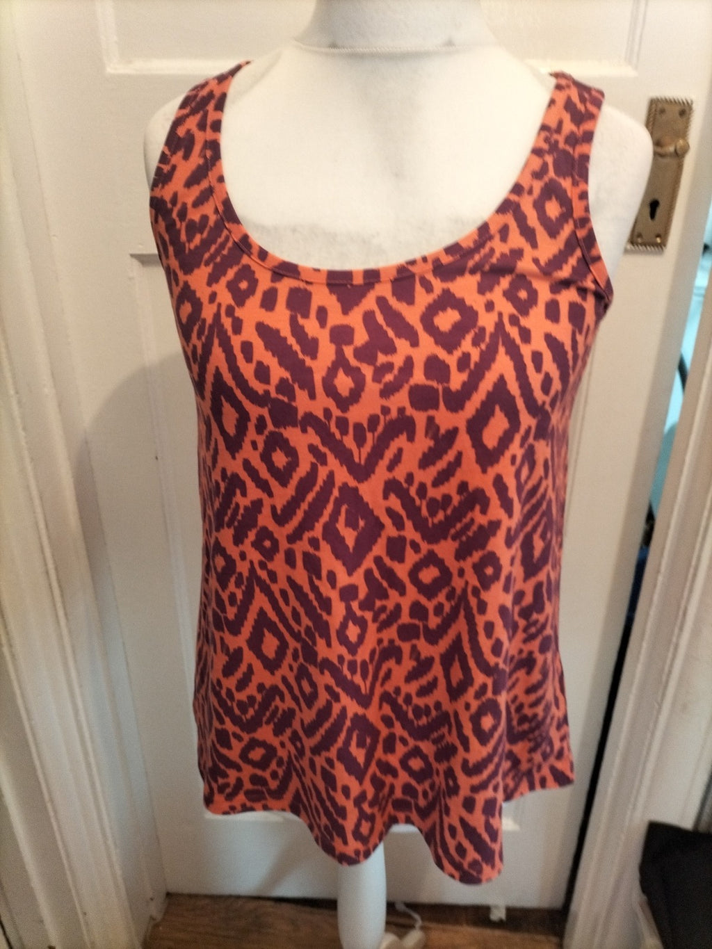 Ladies JD Williams Size 12 Orange And Purple Animal Print Sleeveless Tshirt