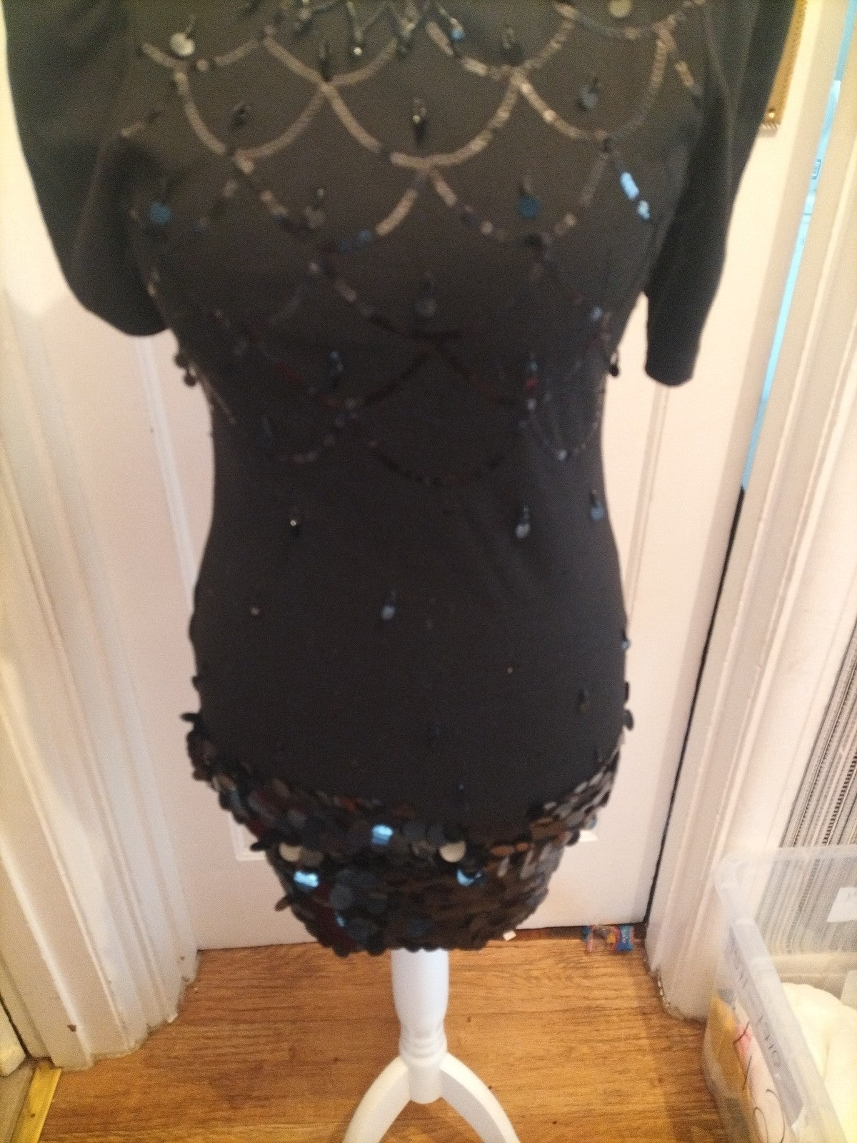 Ladies River Island Size 6 Black With Diamontes Short Sleeved Dress