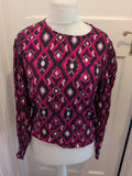 Tu 12 Purple Pink And Navy Long Sleeve Diamond Patterned Blouse