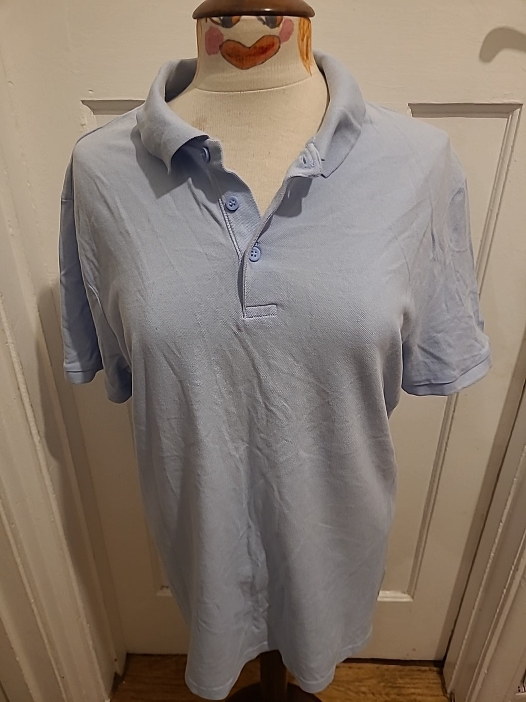 Mens George Size Large Light Blue Collard Short Sleeve Polo Shirt
