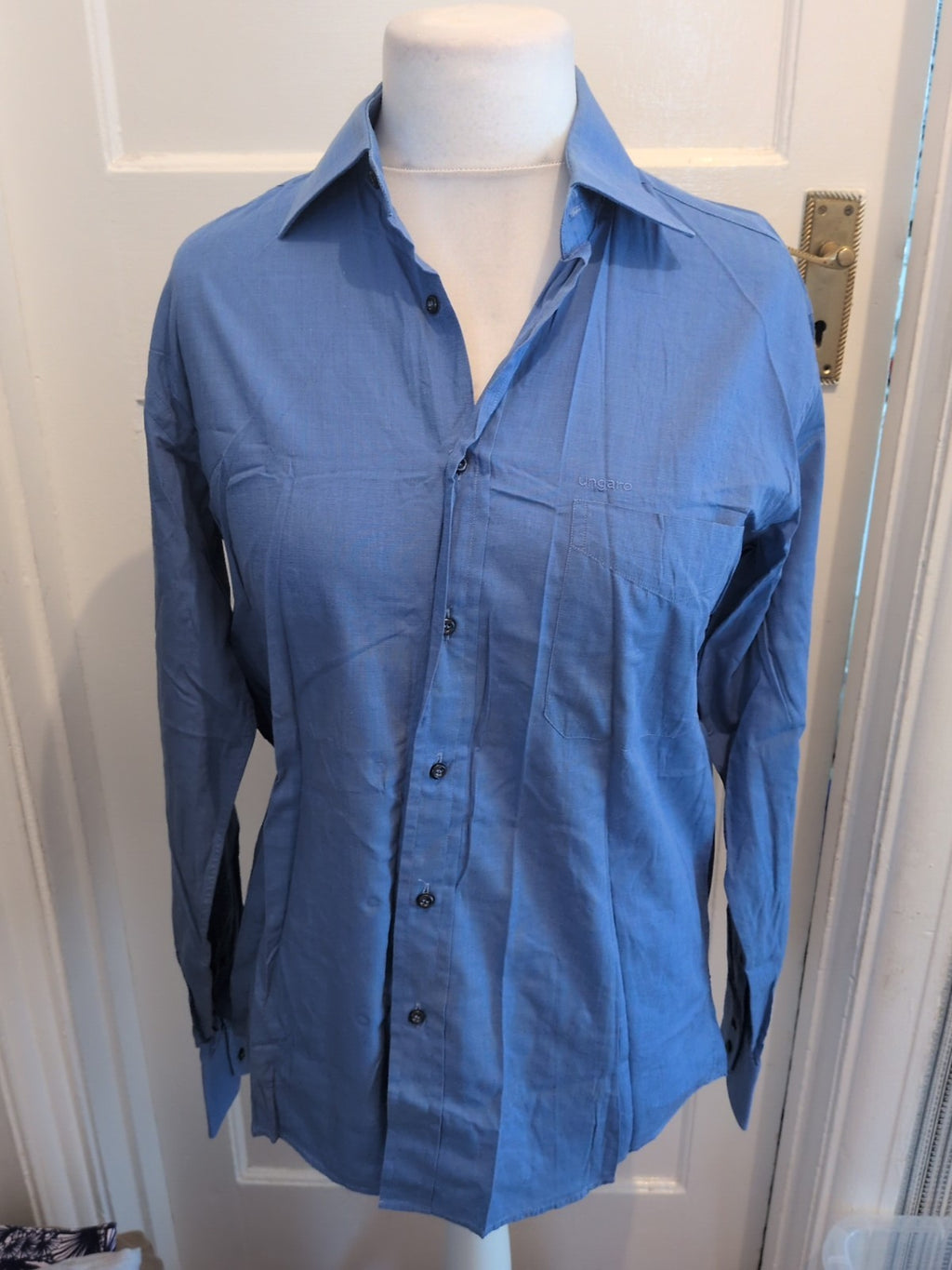 Mens Emanuel Ungaro Size 15 Blue Long Sleeved Shirt