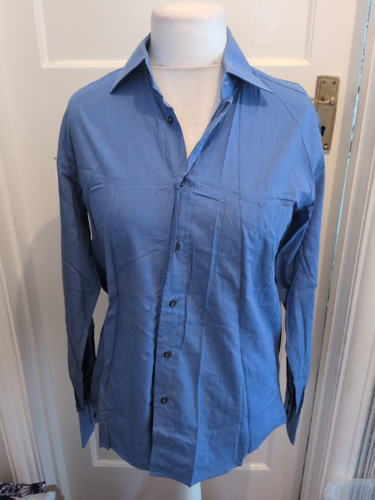 Mens Emanuel Ungaro Size 15 Blue Long Sleeved Shirt