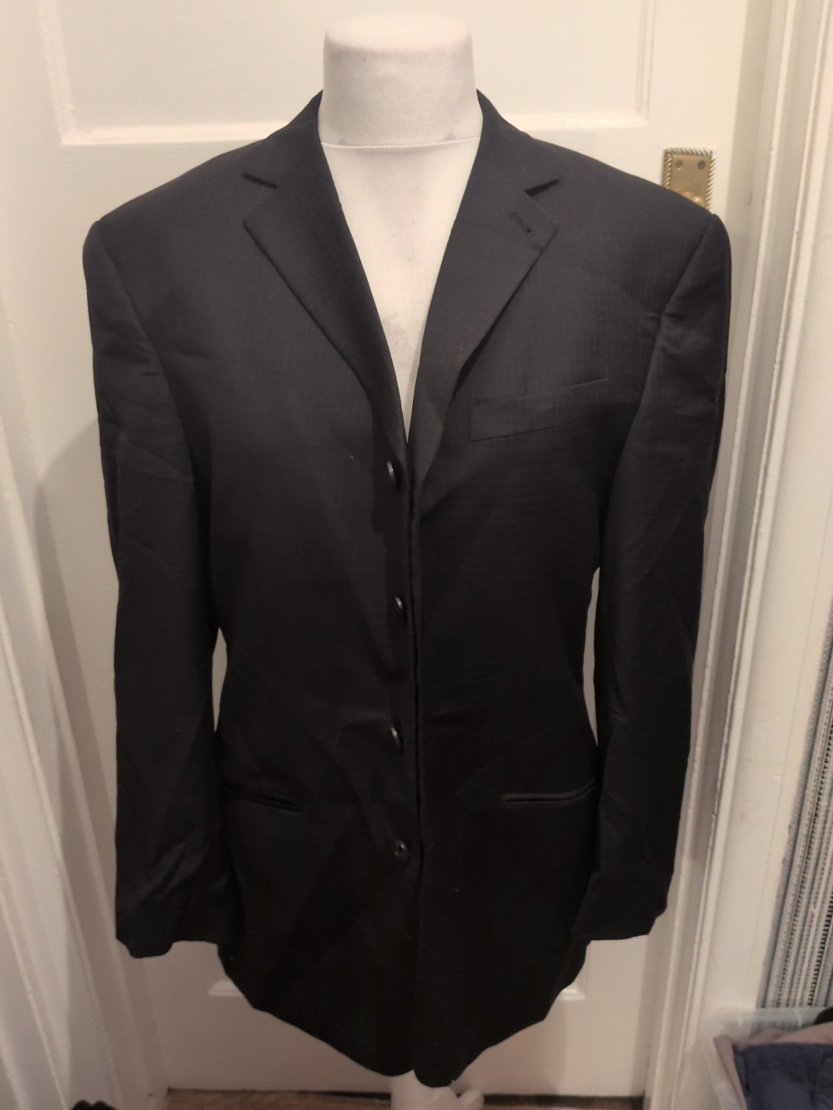 Mens Next Size 40r Black Pinstripe Check Lined Suit Jacket