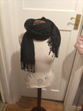 Ladies Black With Frayed Hem Scarf