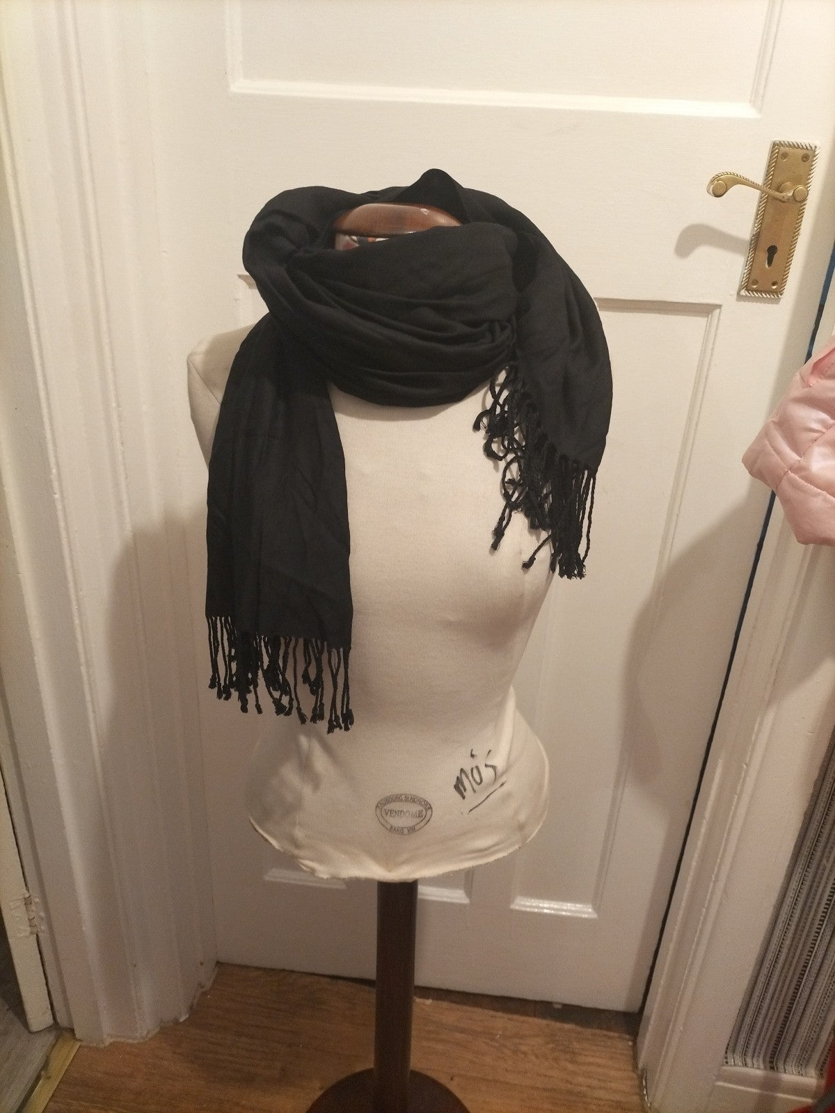 Ladies Black With Frayed Hem Scarf