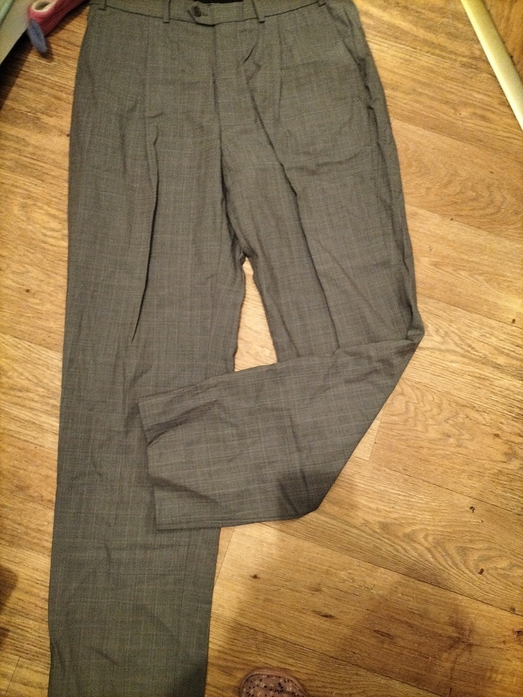 Mens Marks And Spencer Size 36/33 Grey Check Fine Tech Trousers