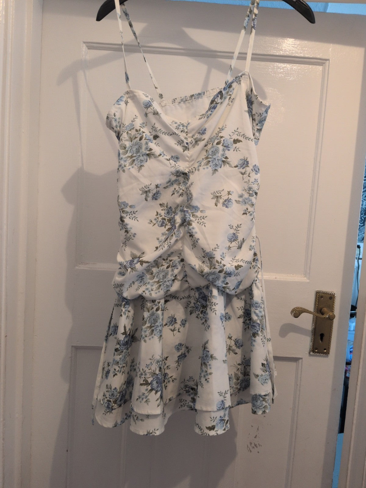Cider White Lilac And Green Floral Sleeveless Short Dress