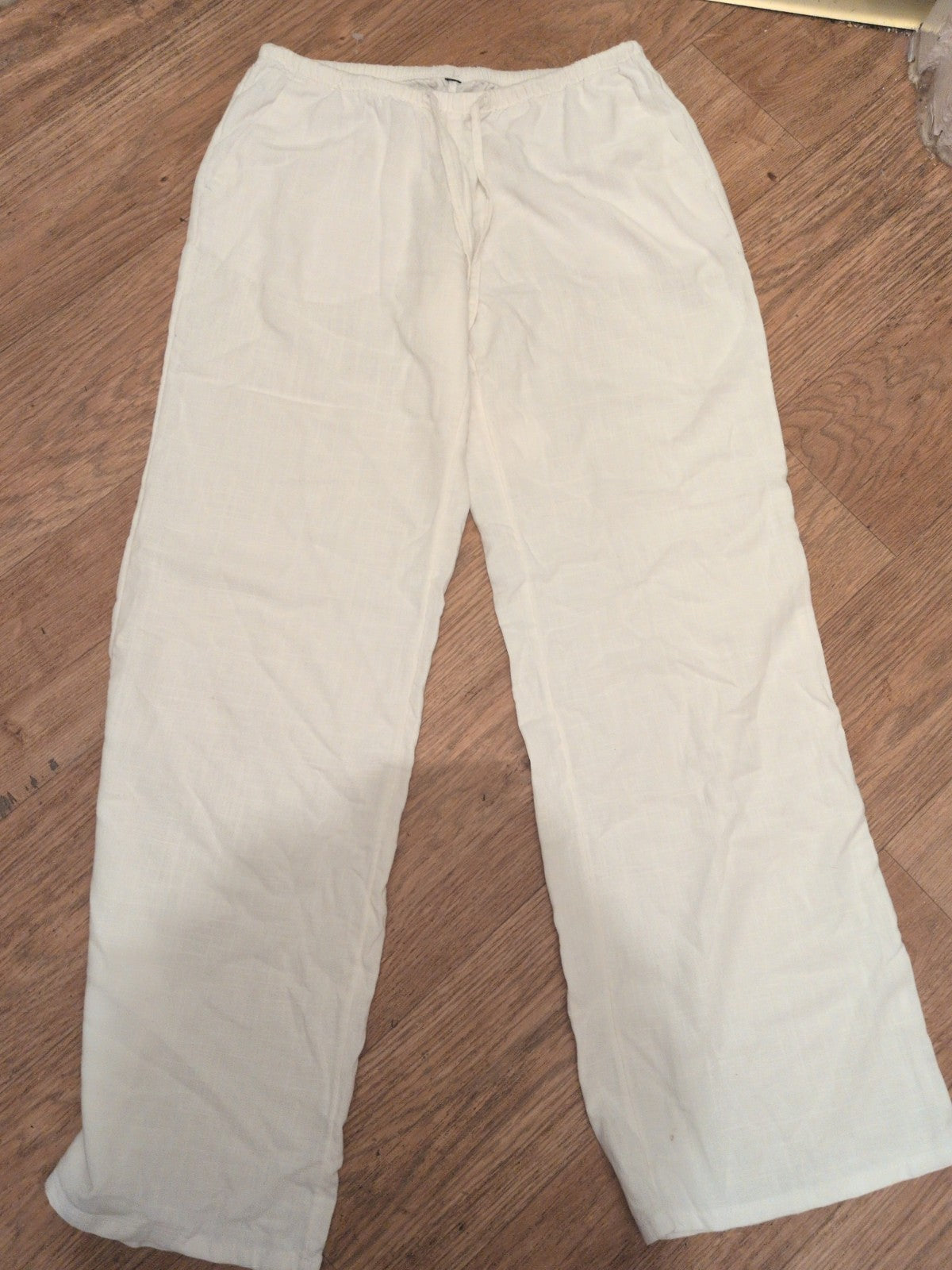 Ladies Size Medium White Elasticated Trousers With Drawstring