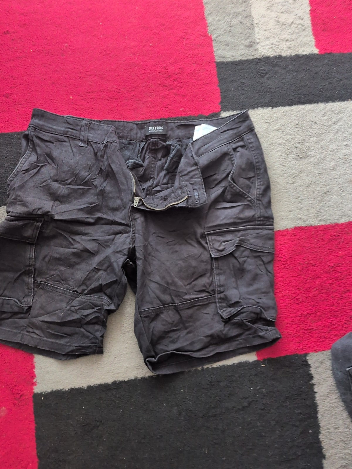 Only & Sons XL Black Denim Cargo Shorts