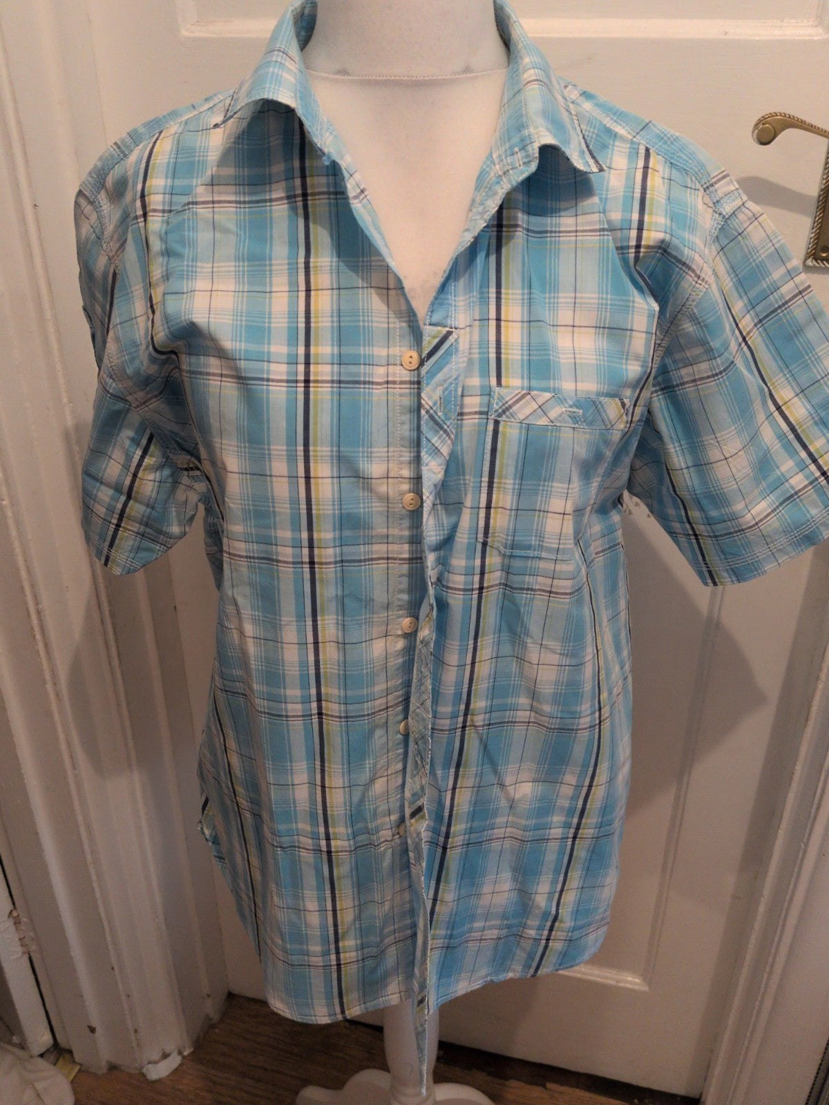 St George By Duffer XL Sea Blue Check Short Sleeve Shirt