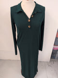 Boohoo 12 Bottle Green Collared Long Sleeve Dress