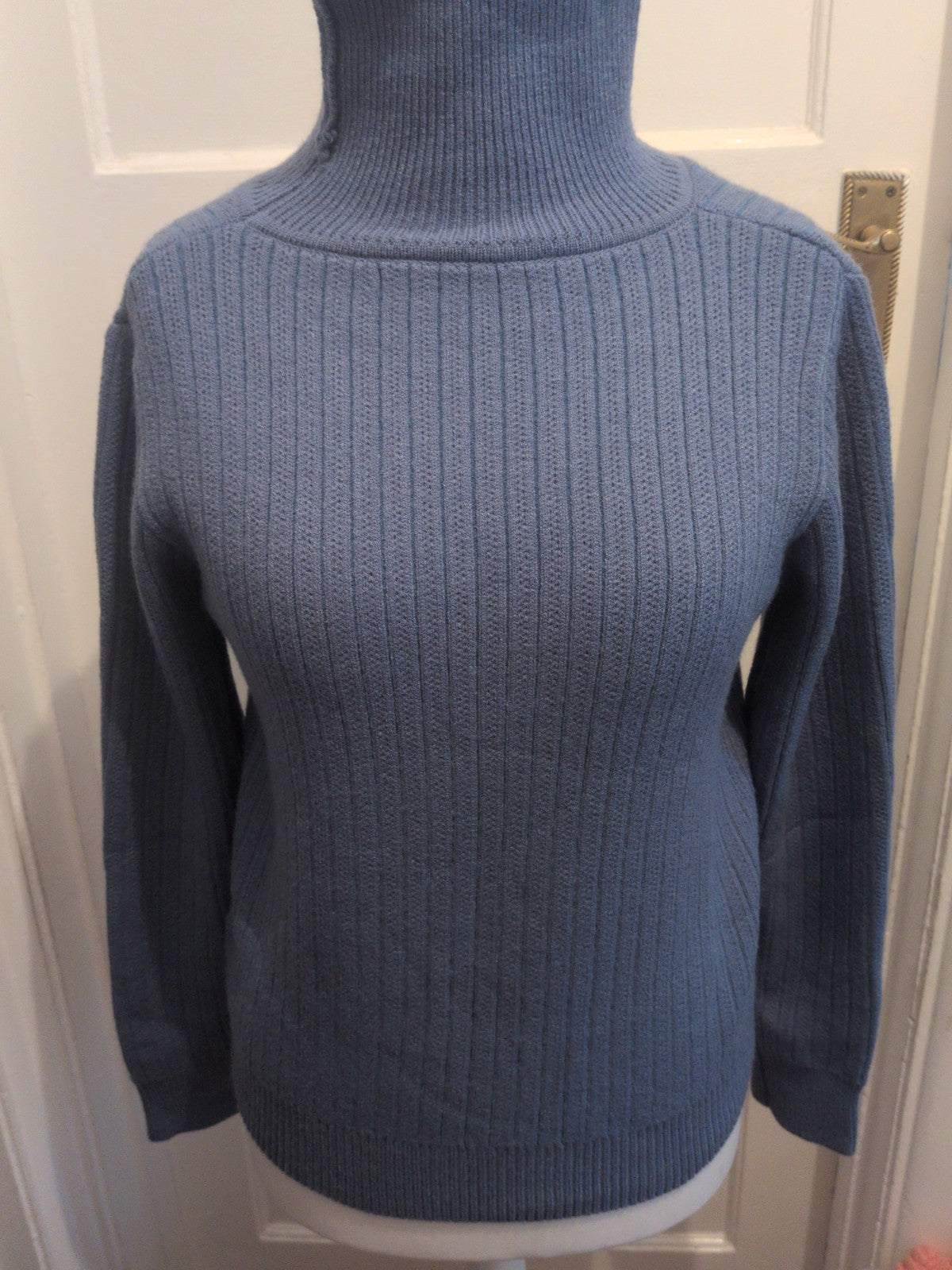 Medium Blue Ribbed High Neck Warm Jumper