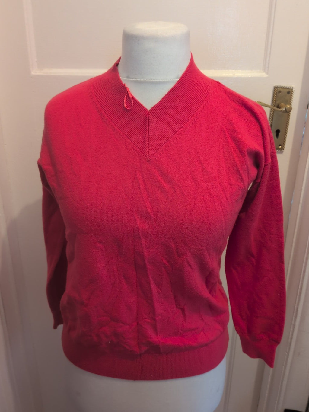 Ladies Marks And Spencer Size Small Bright Pink V Neck Jumper