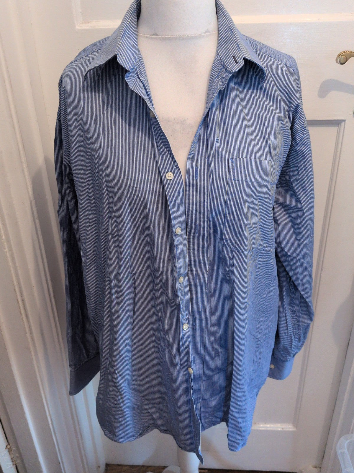 Tommy Hilfiger 17.5 Blue Striped Long Sleeve Shirt