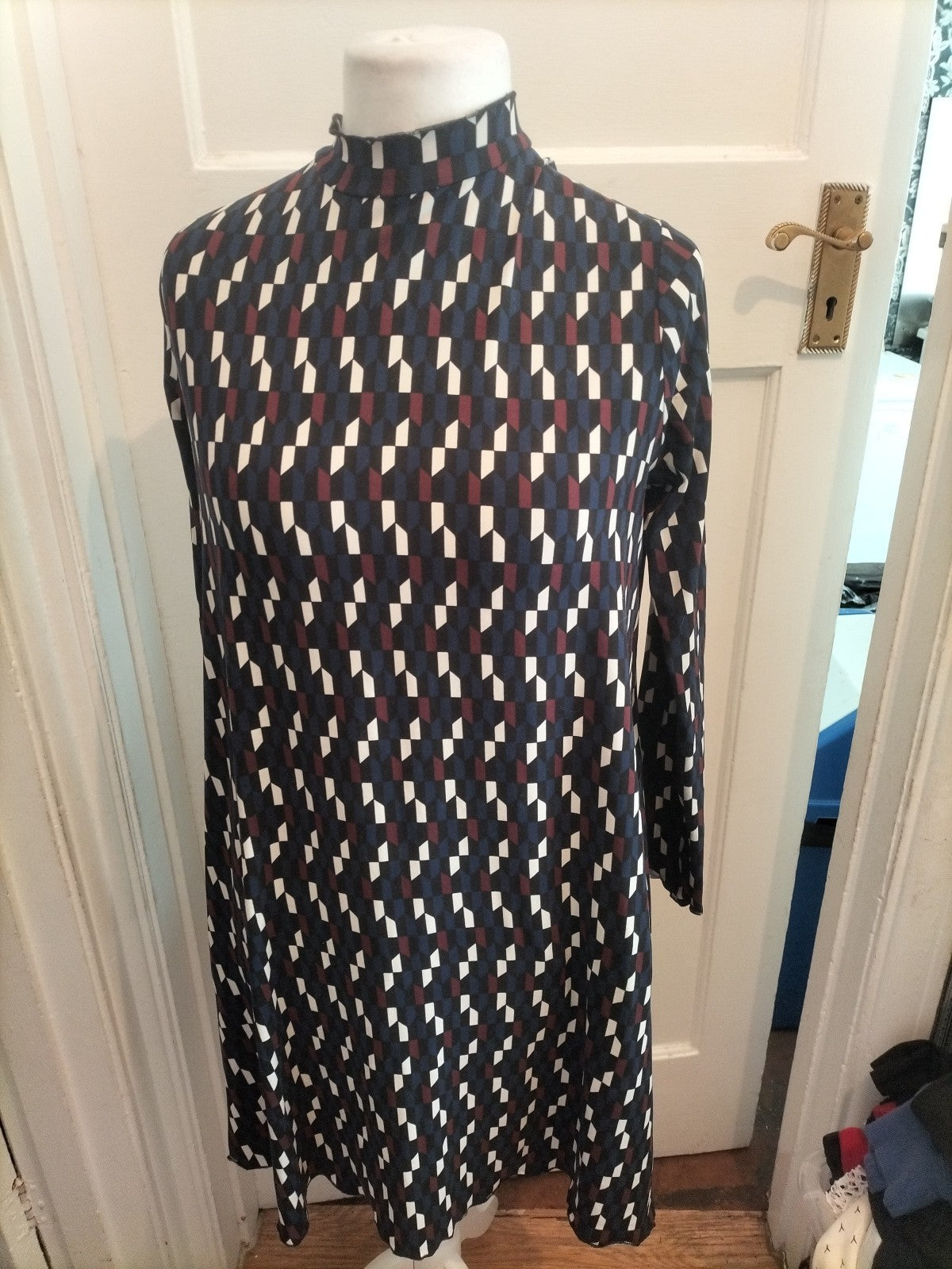 Primark 16 Blue/White/Purple Long Sleeved Dress