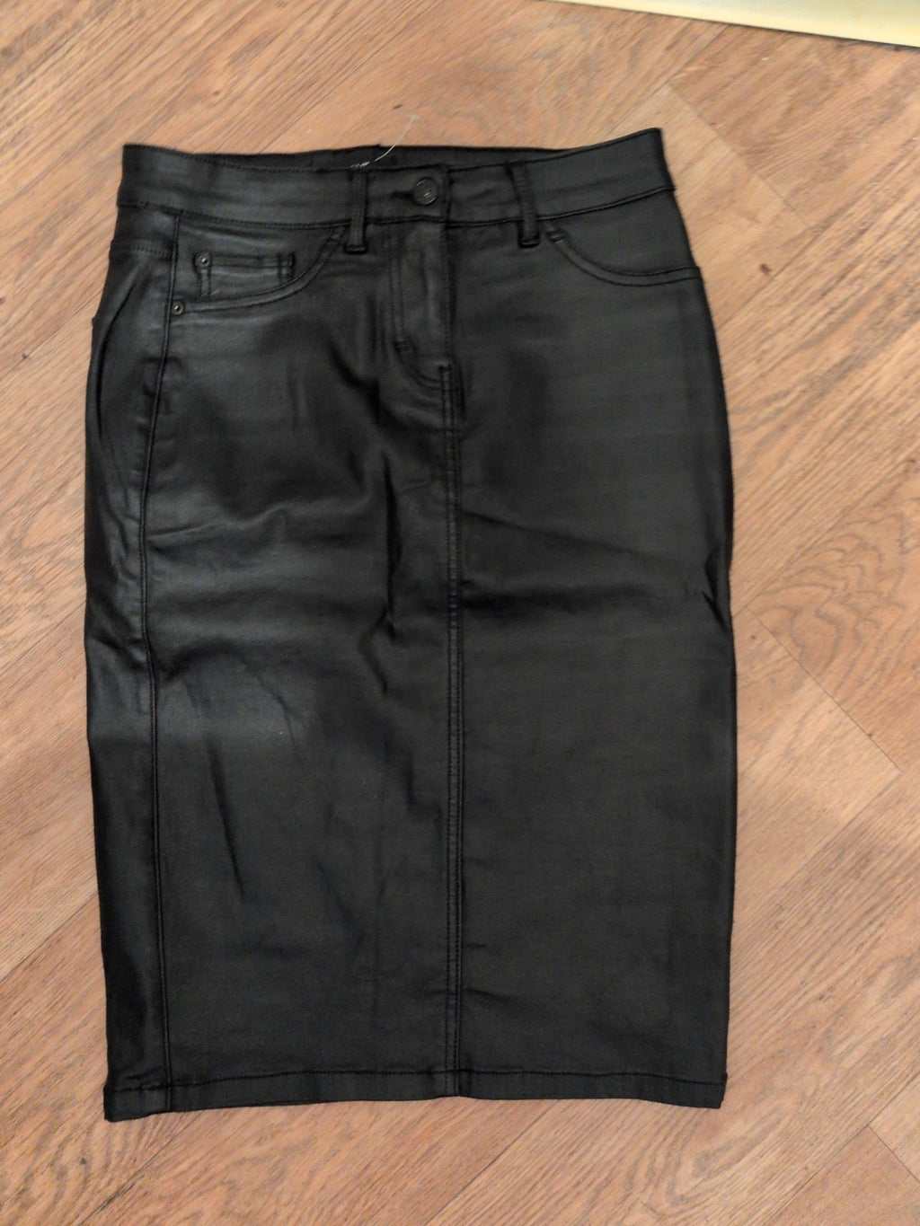 Next 8 Black Pleather Skirt Midi
