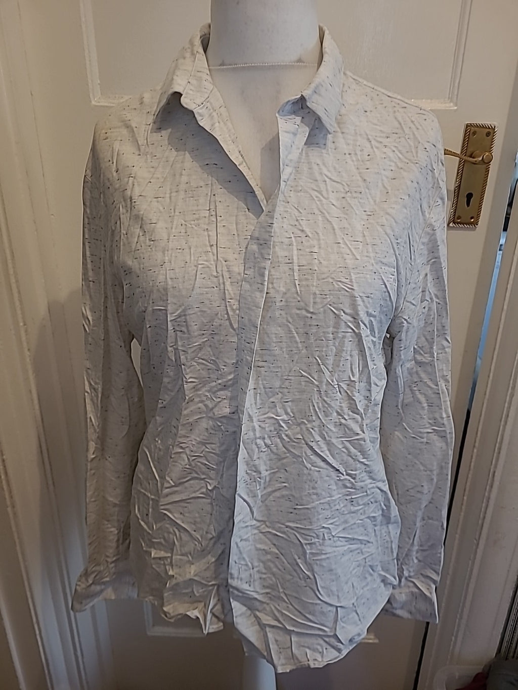 Mens Topman Size L Slim Fit Grey Flecked Long Sleeved Shirt