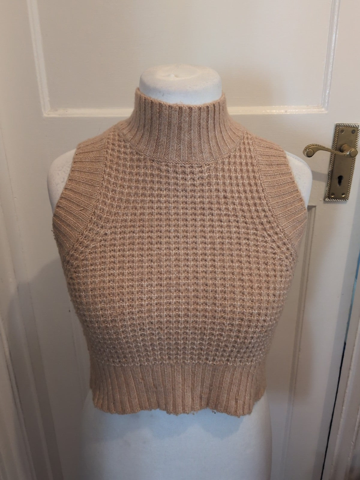 Ladies Jessica Simpson Size Small Beige Sleeveless High Neck Jumper