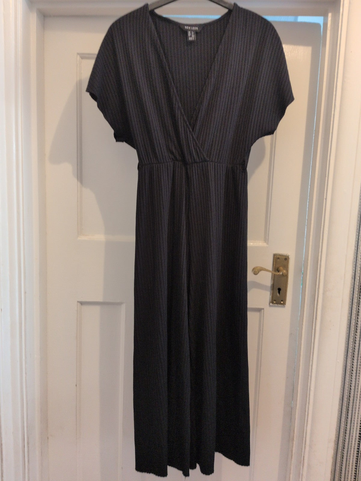 Ladies New Look Size 6 Black Brushed Rib Belted V Neck Jumpsuit