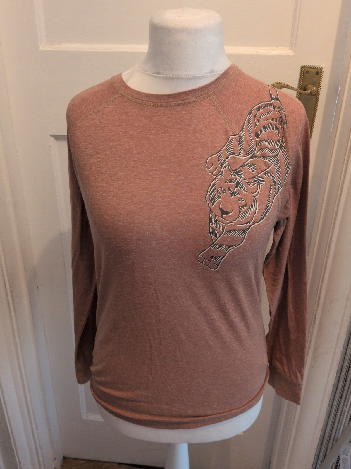 Marks And Spencer 10 Camel Brown Tiger Long Sleeve Pyjama Top