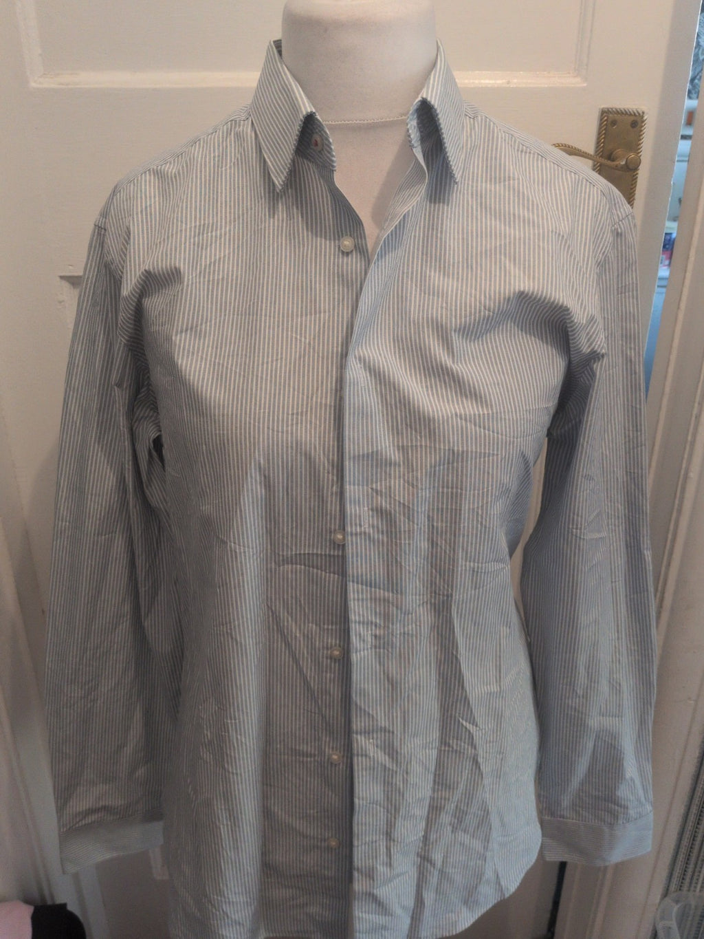 Next Tailoring 16R Blue Stripe Long Sleeve Slim Fit Shirt