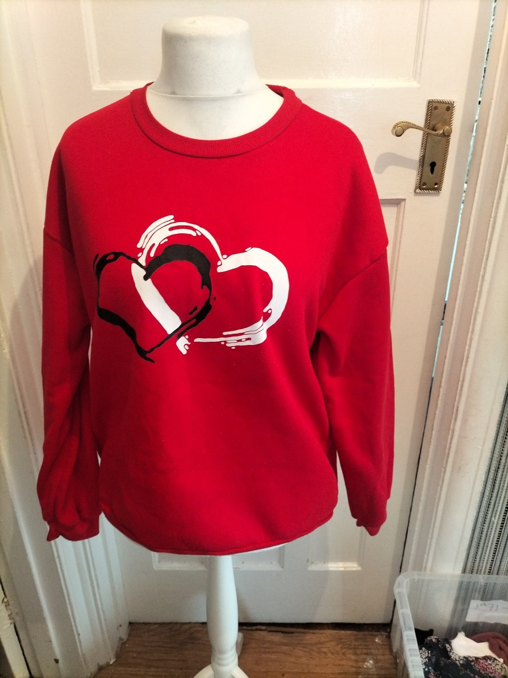 Ladies Large Red Love heart Print Pullover Jumper