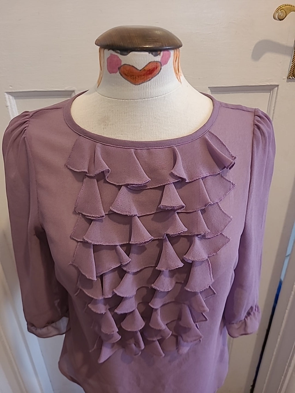 Ladies Primark Size 10 Purple Detailed Long Sleeved Blouse