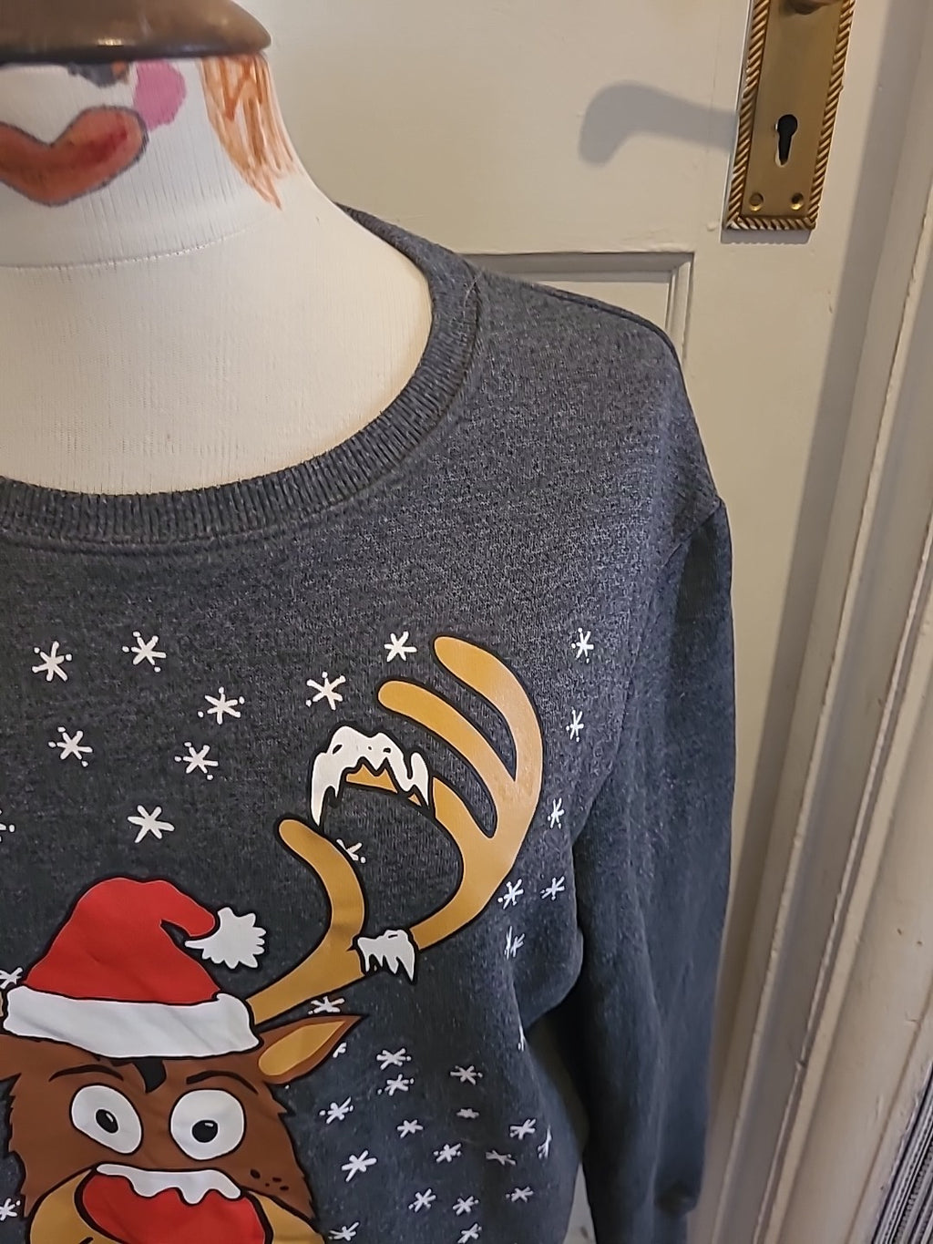 Mens Peacocks Size Medium Grey Reindeer Pullover Jumper