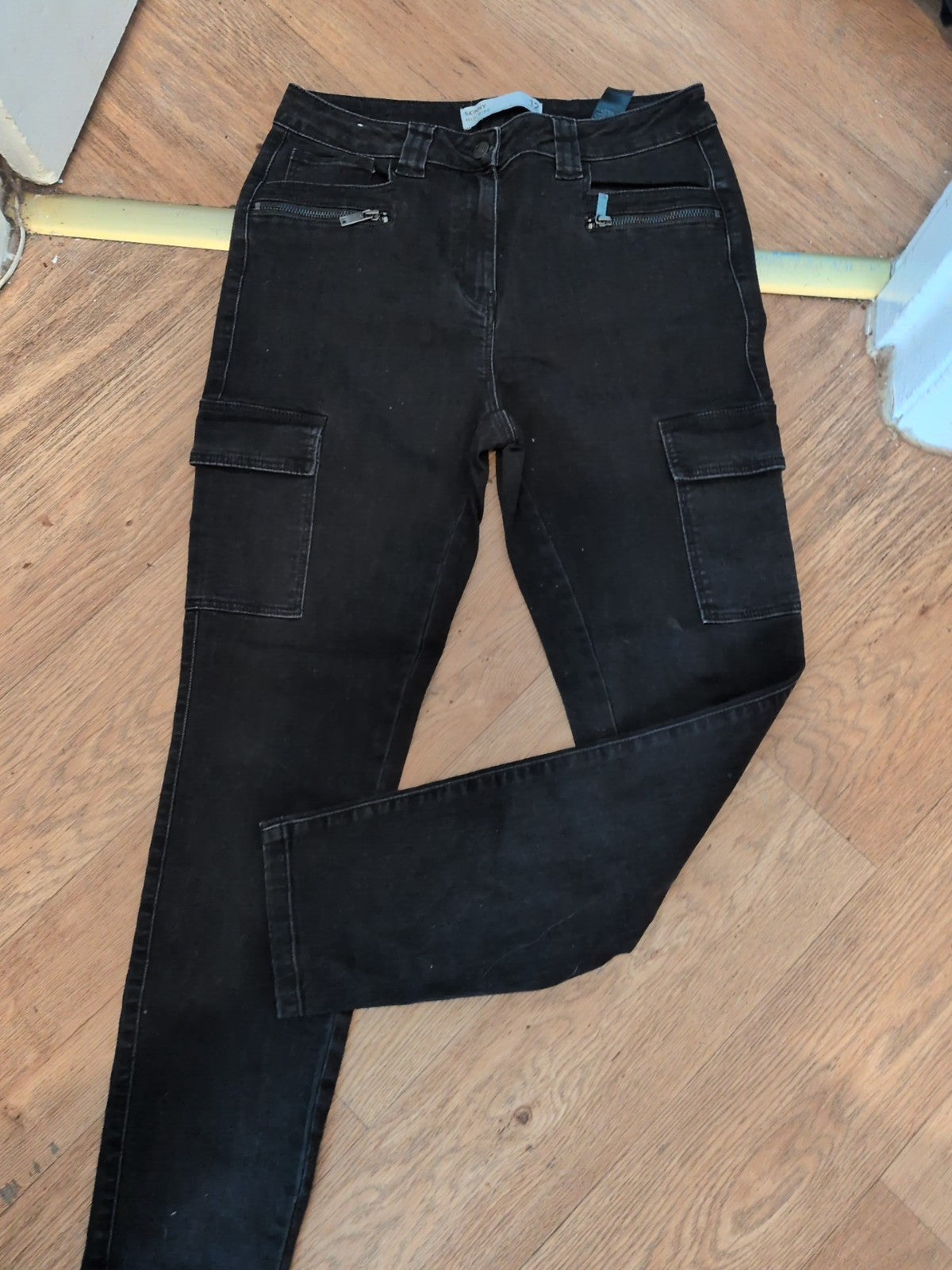 Next 12 Black Mid Rise Skinny Cargo Jeans