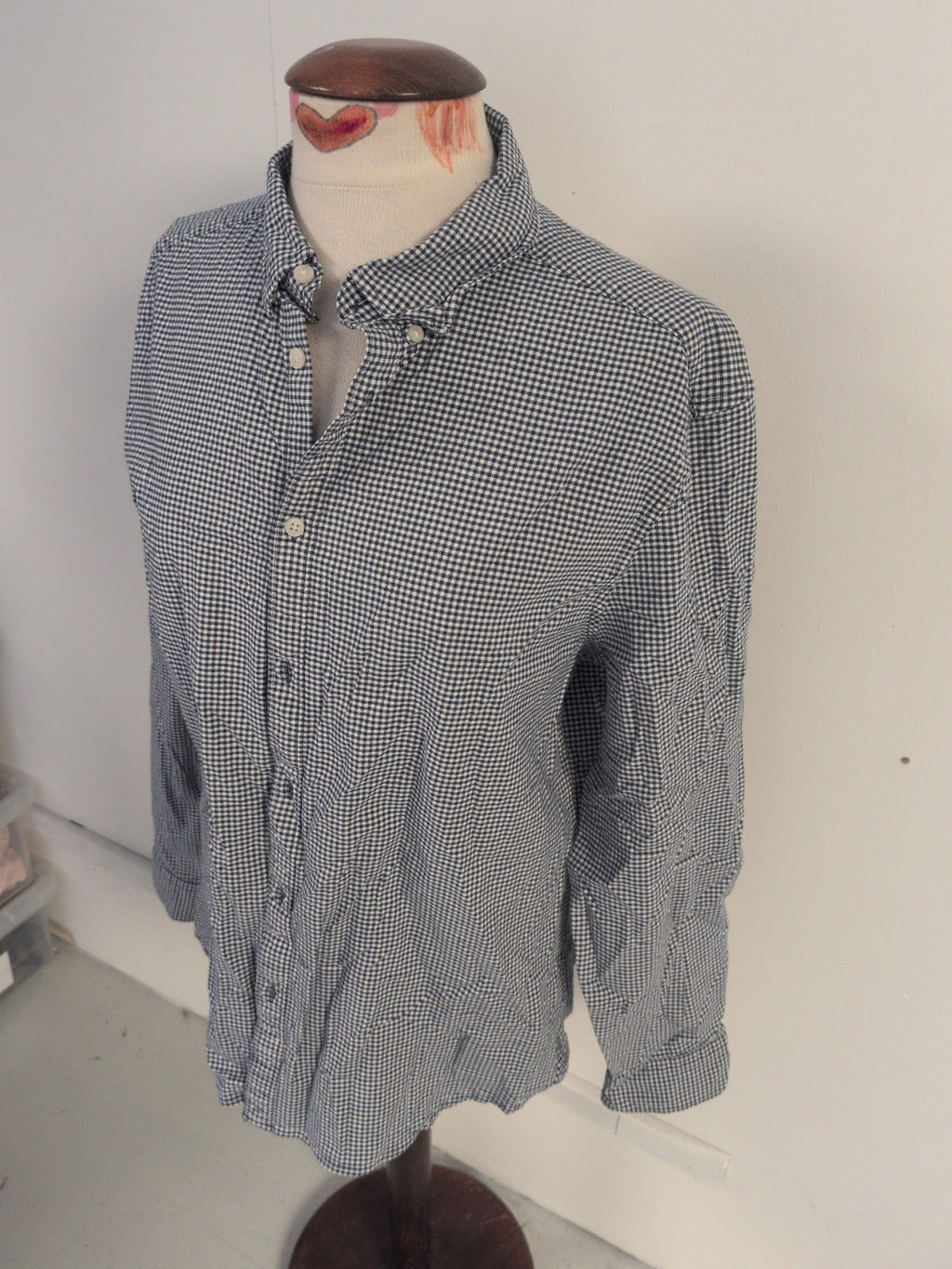 Marks And Spencer Large Regular Blue Check With Stretch Long Sleeve Shirt