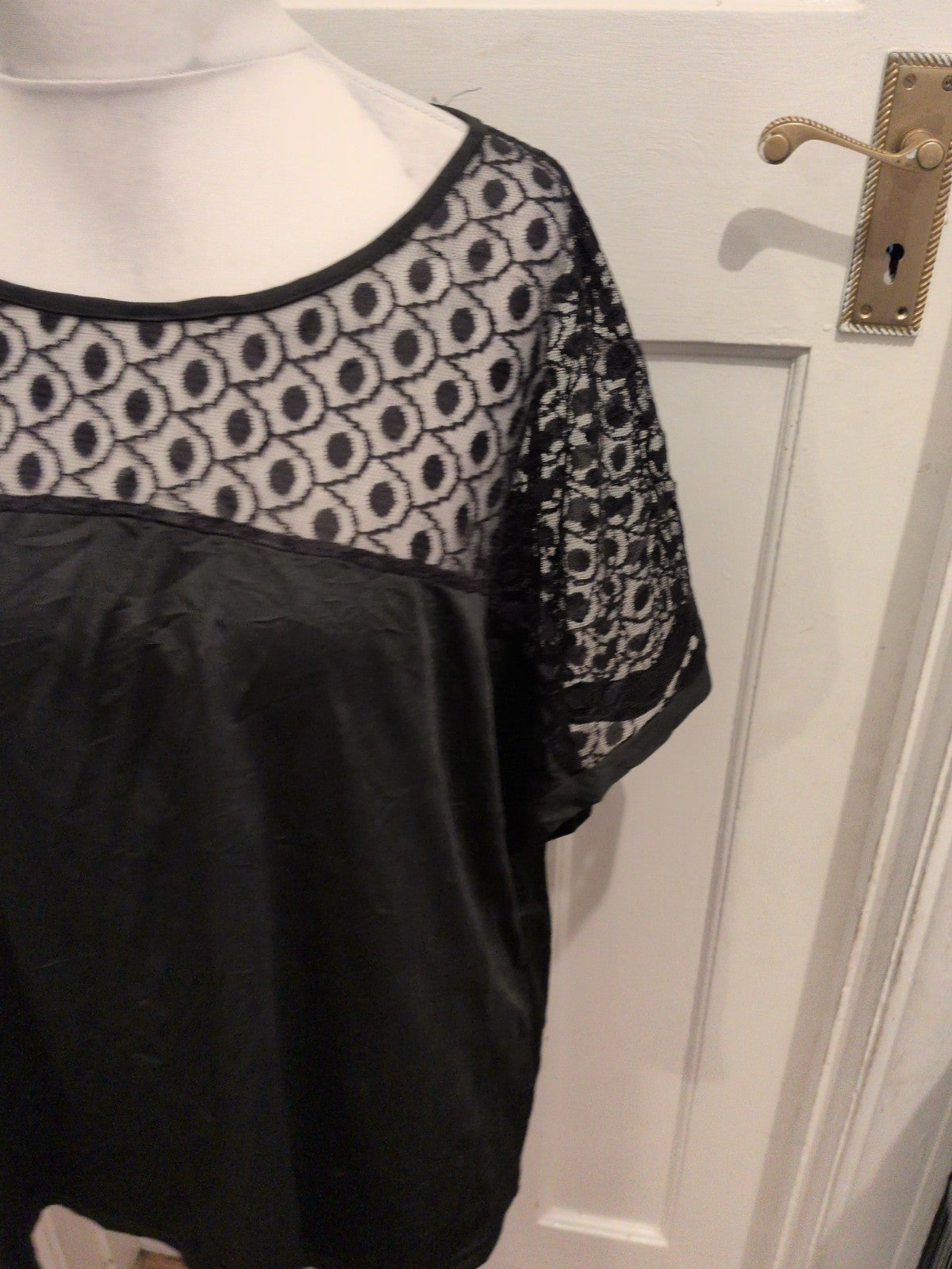 5XL Black Lace Upper Short Sleeve T-shirt