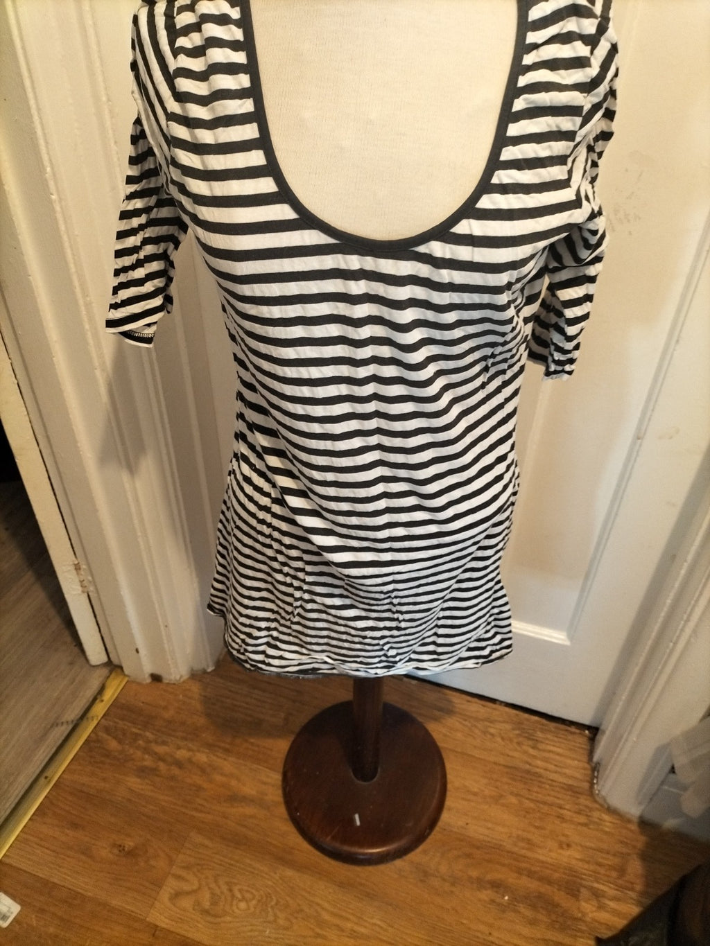 Ladies Next Size M Black And White Striped Short Sleeve Pencil Dress
