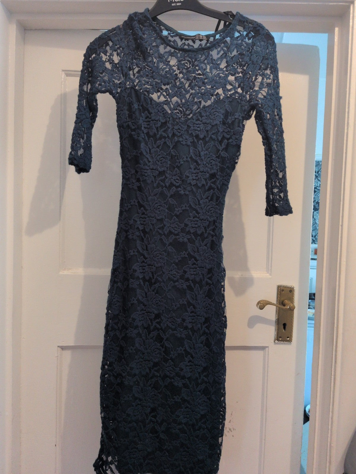 Primark 8 Teal Lacey Long Sleeve Dress