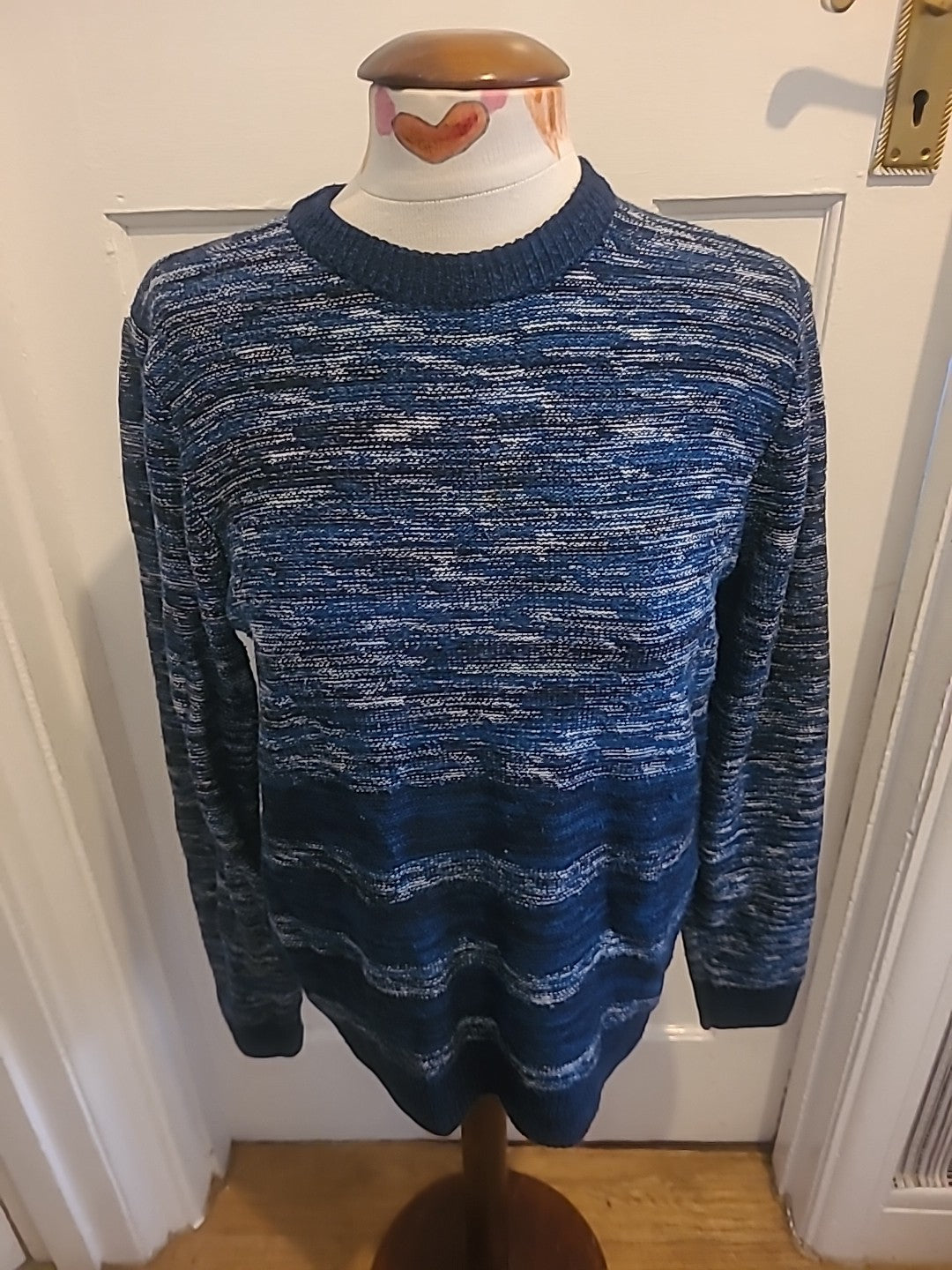 Mens Distruct Size Small Blue Fleck Ribbed Long Sleeved Pullover Jumper