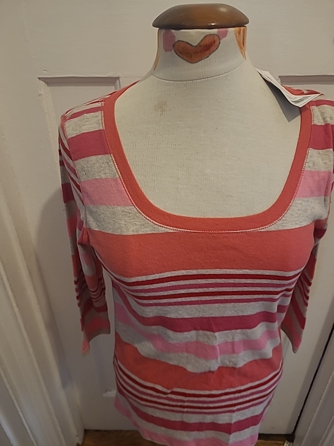 Brand New Ladies George Size 14 Pink/Grey/Red Striped Tshirt