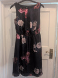 Ladies F&F Size 6 Navy Flower Lined Sleeveless Dress Knee-Midi