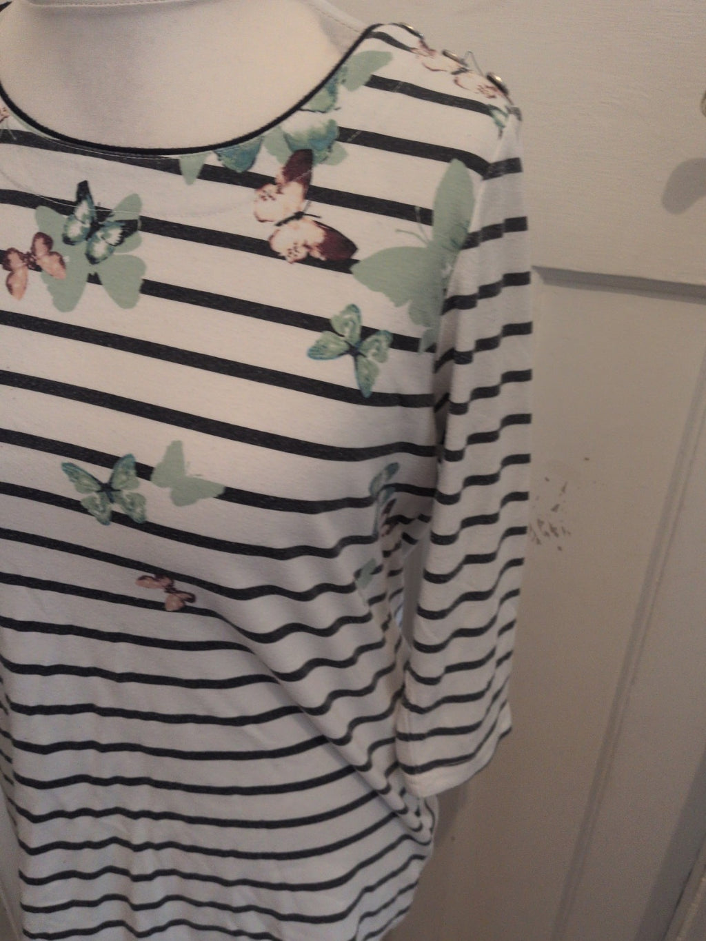 Bonmarche 14 Striped Butterfly Long Sleeve Blouse