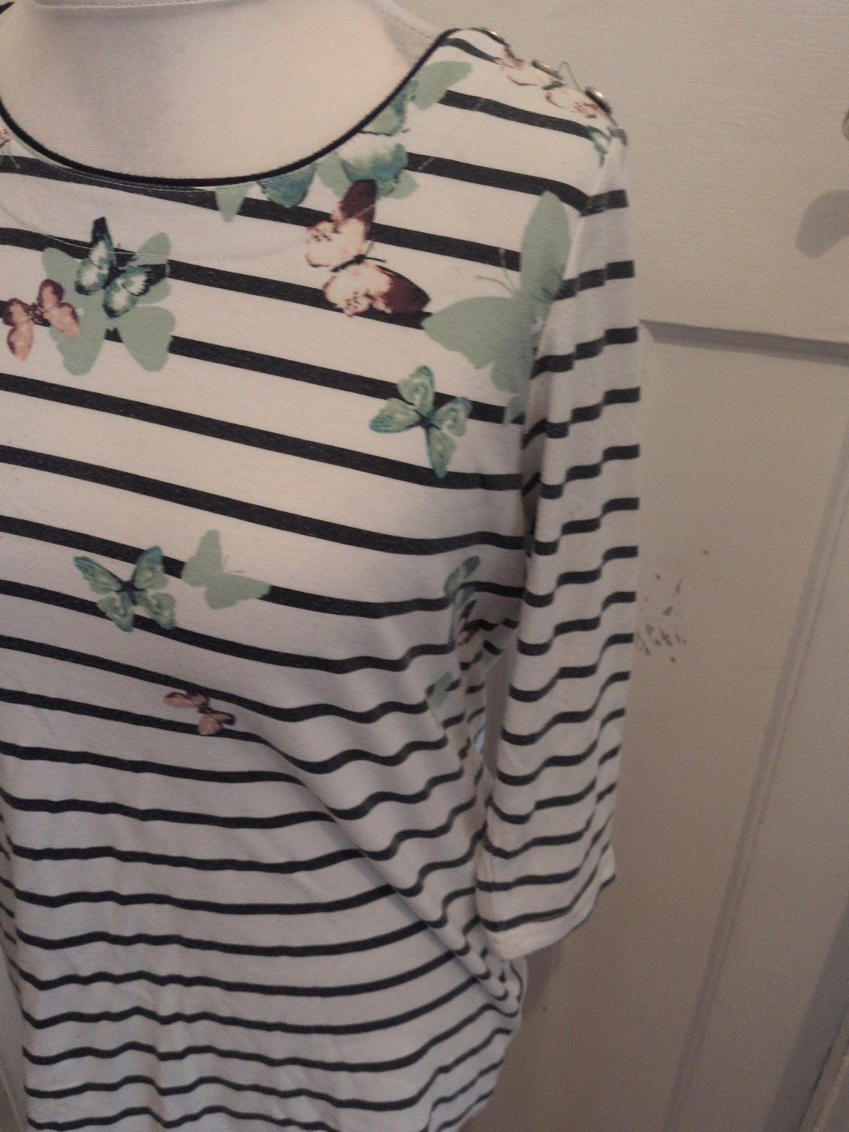 Bonmarche 14 Striped Butterfly Long Sleeve Blouse