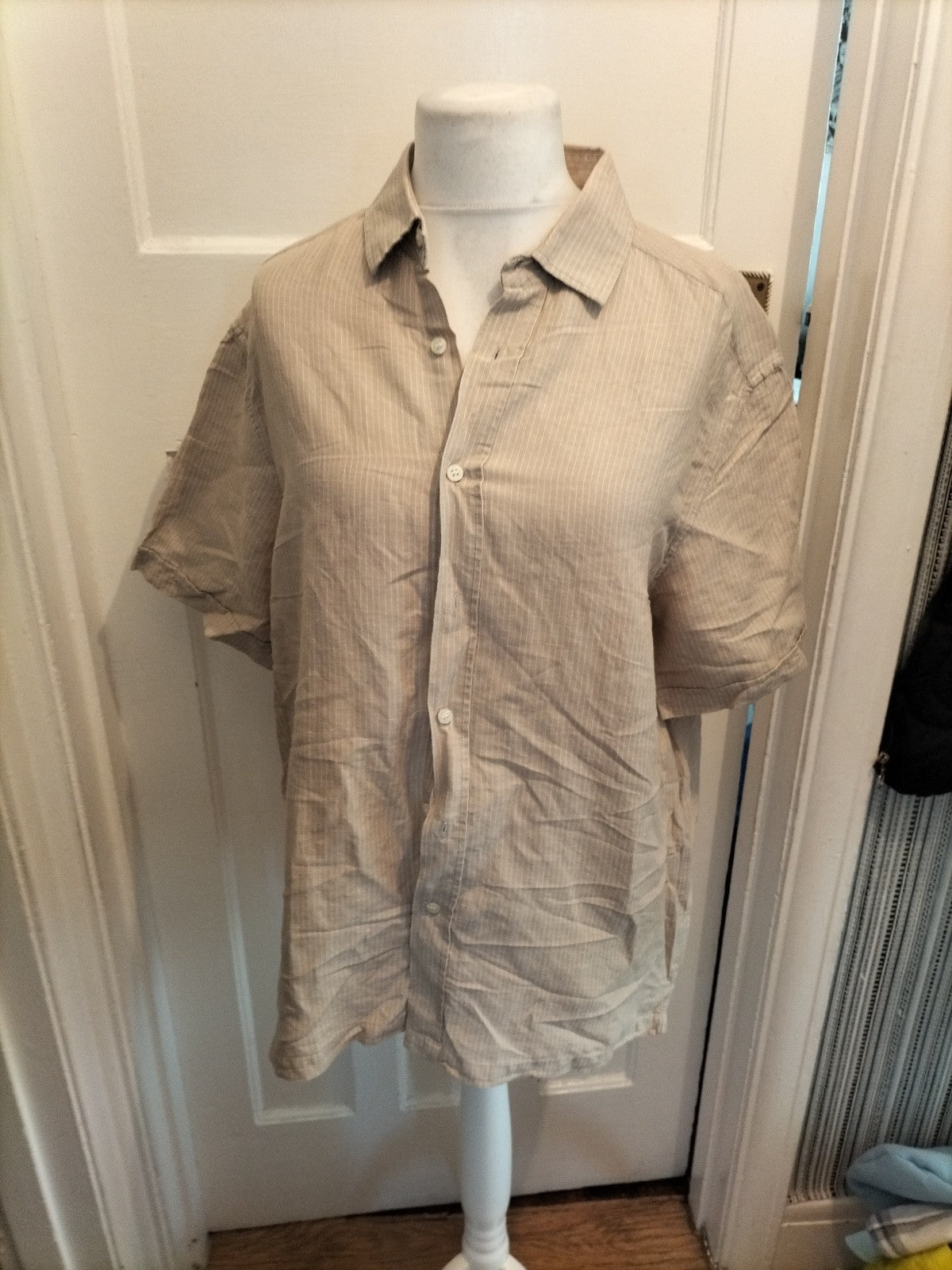 Mens Blue Harbour Size Large Neutral Striped Short Sleeved Shirt