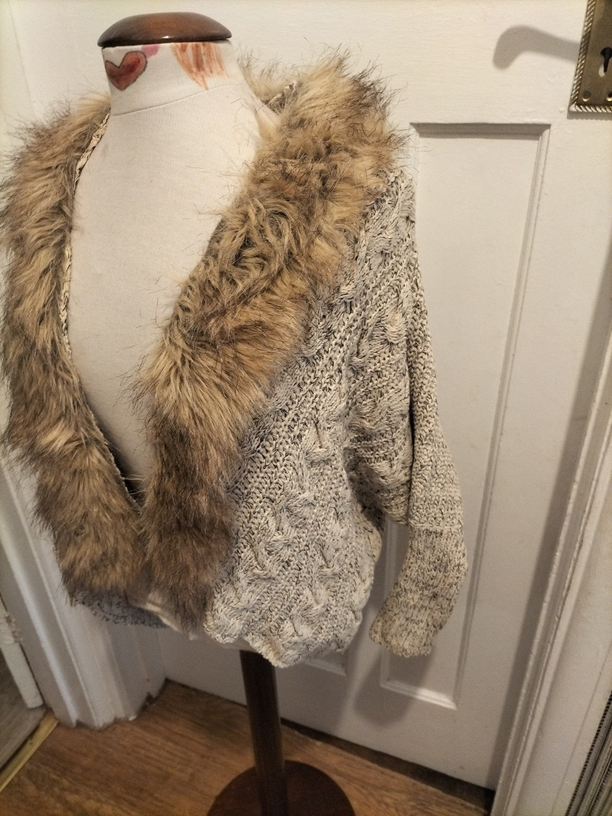 Ladies Size Medium Wool Blend Faux Fur Cardigan