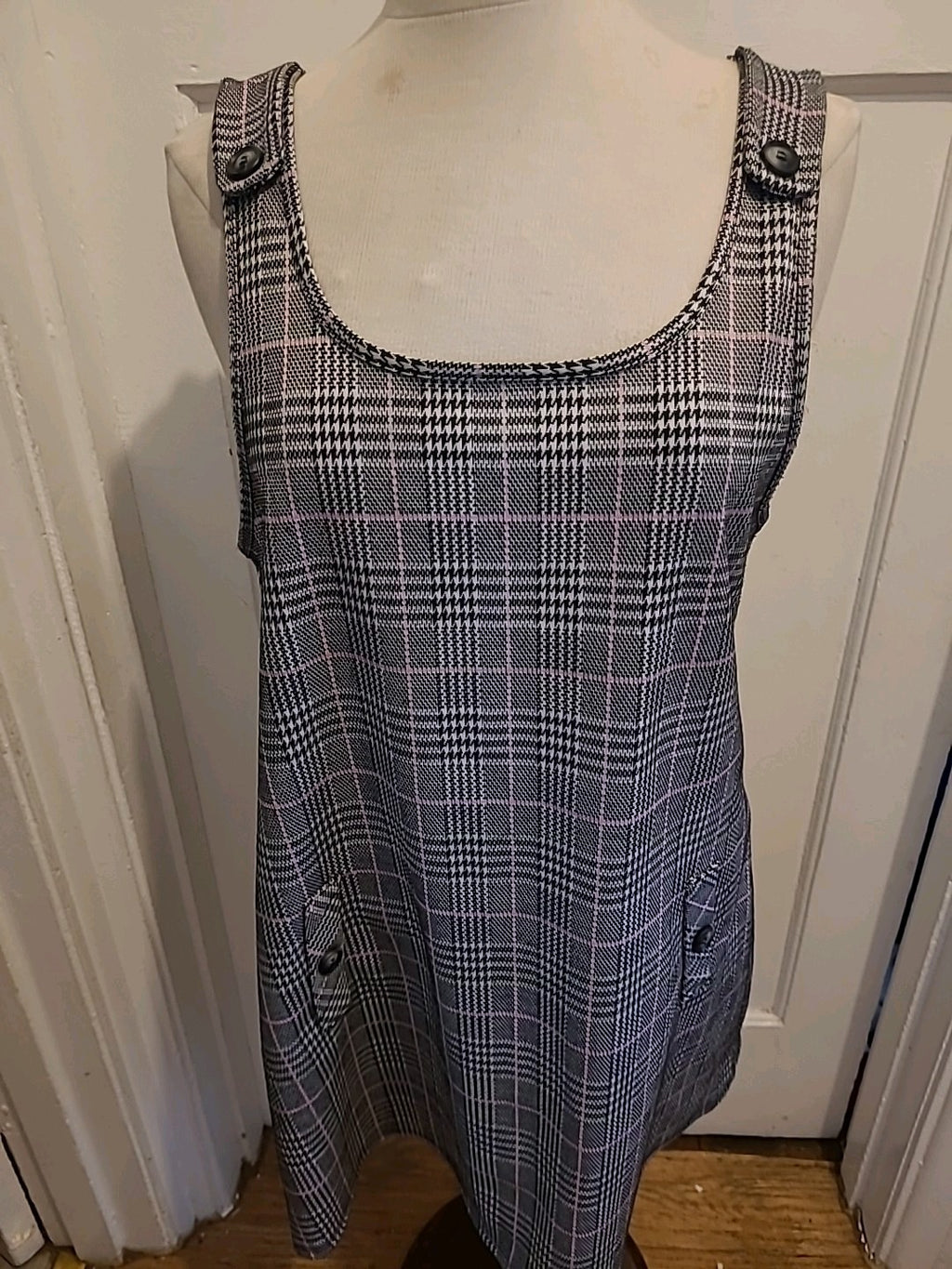 Ladies George Size 12 Black/White/Pink Check Sleeveless Dress