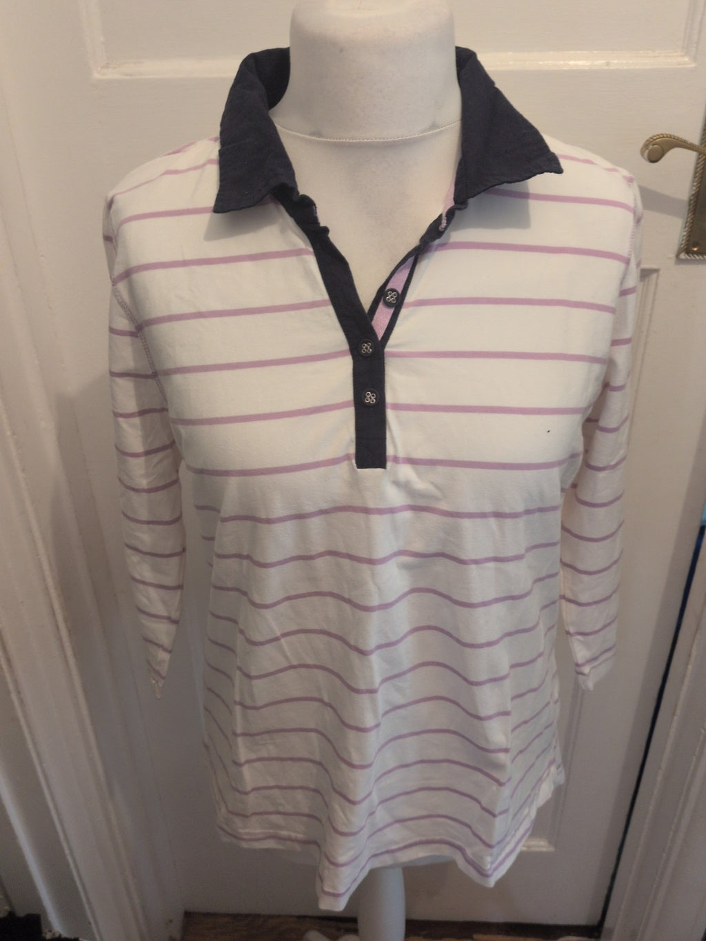 Dash 18 White And Purple Stripe 3/4 Sleeve Polo
