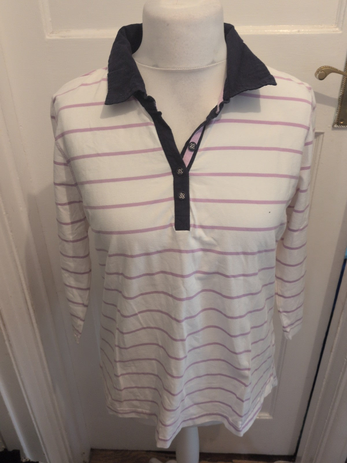 Dash 18 White And Purple Stripe 3/4 Sleeve Polo