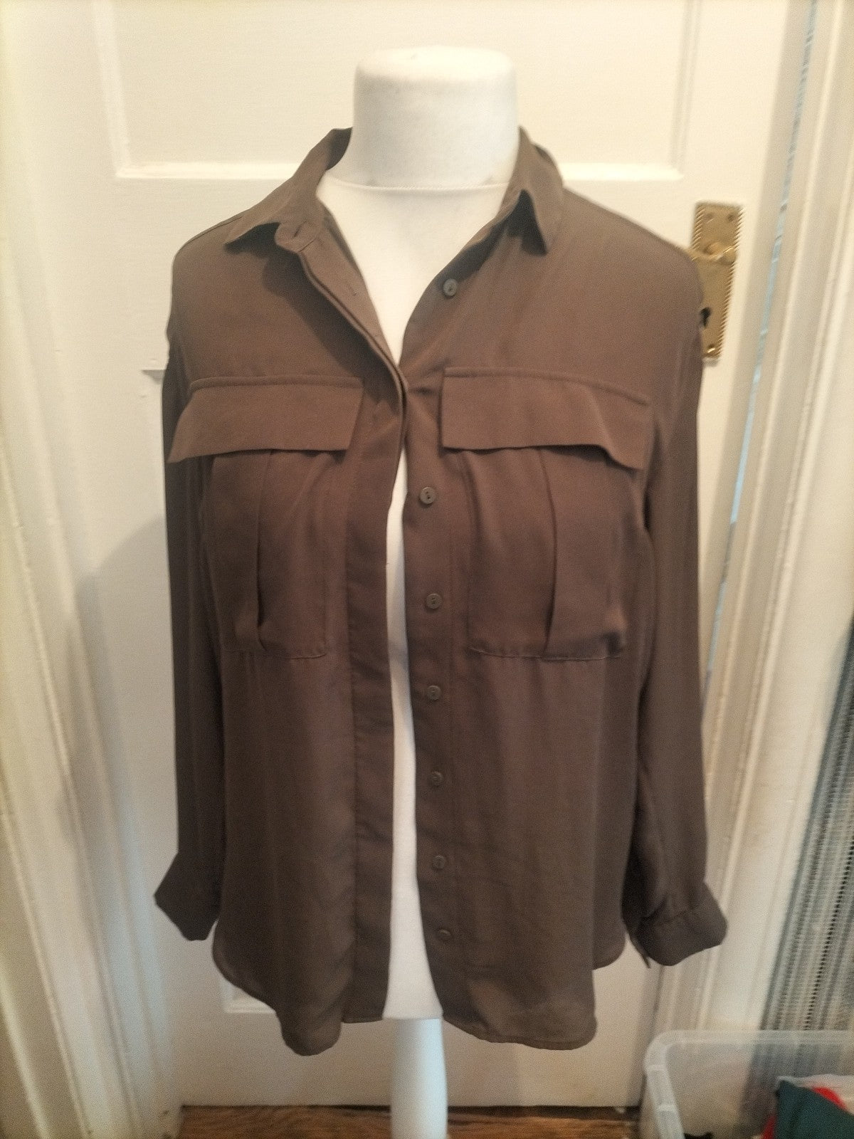 H&M 12 Dark Khaki Long Sleeve Blouse