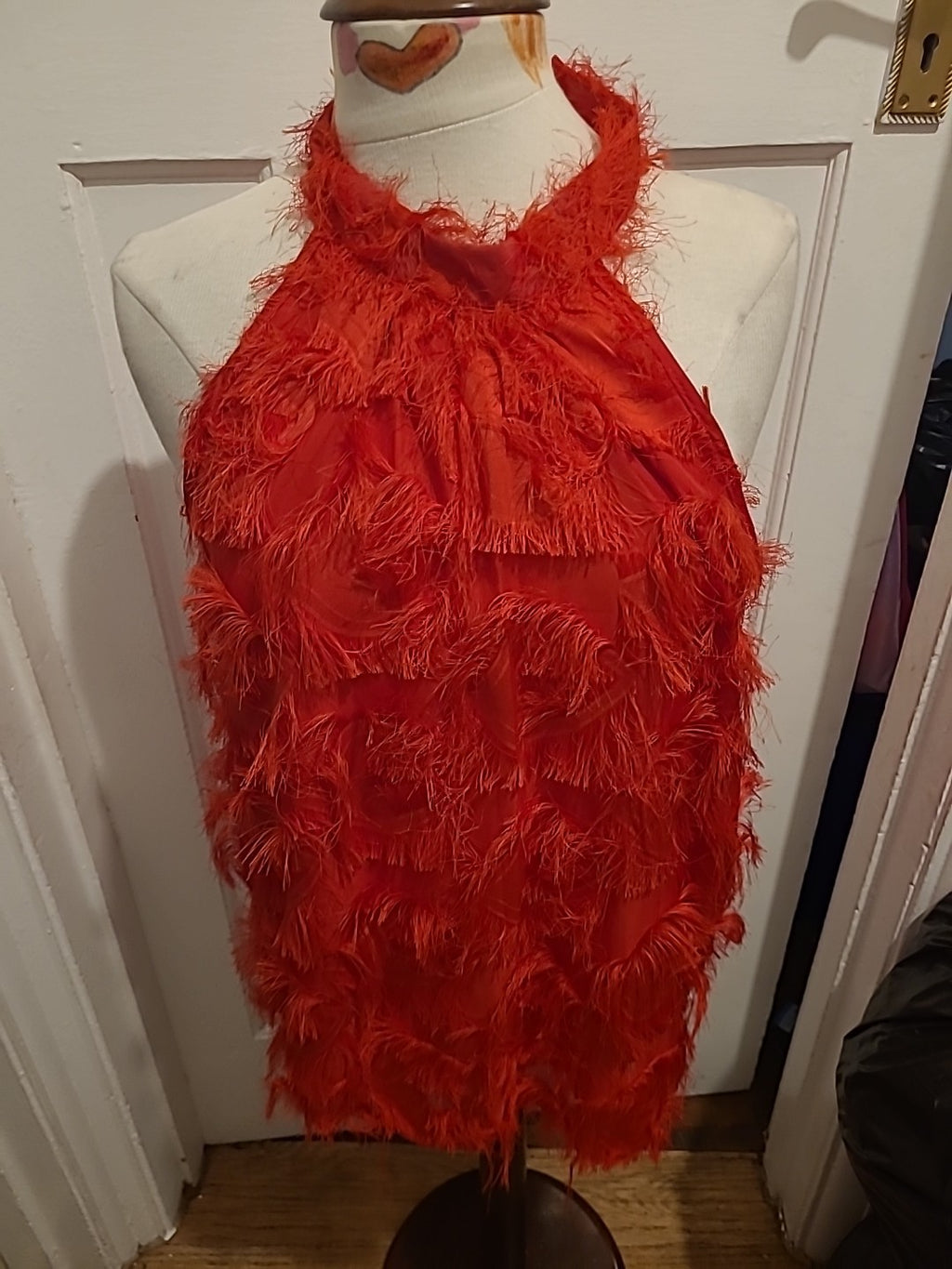 Ladies Size Large Red Frayed Design Sleeveless Blouse
