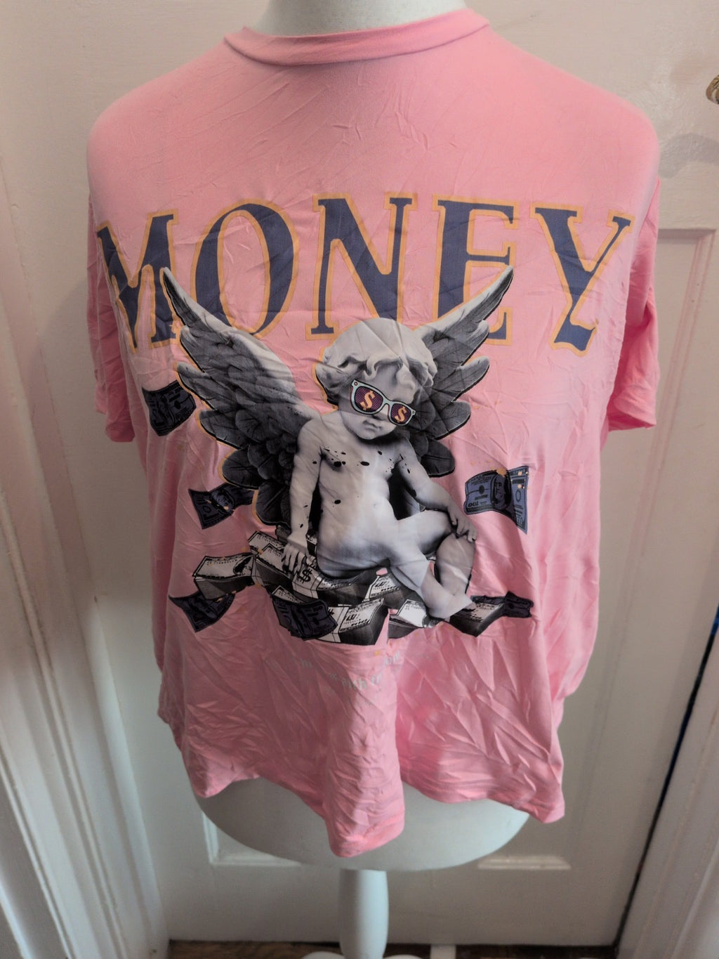 Shein Curve XL Pink Money Print Short Sleeve T-shirt