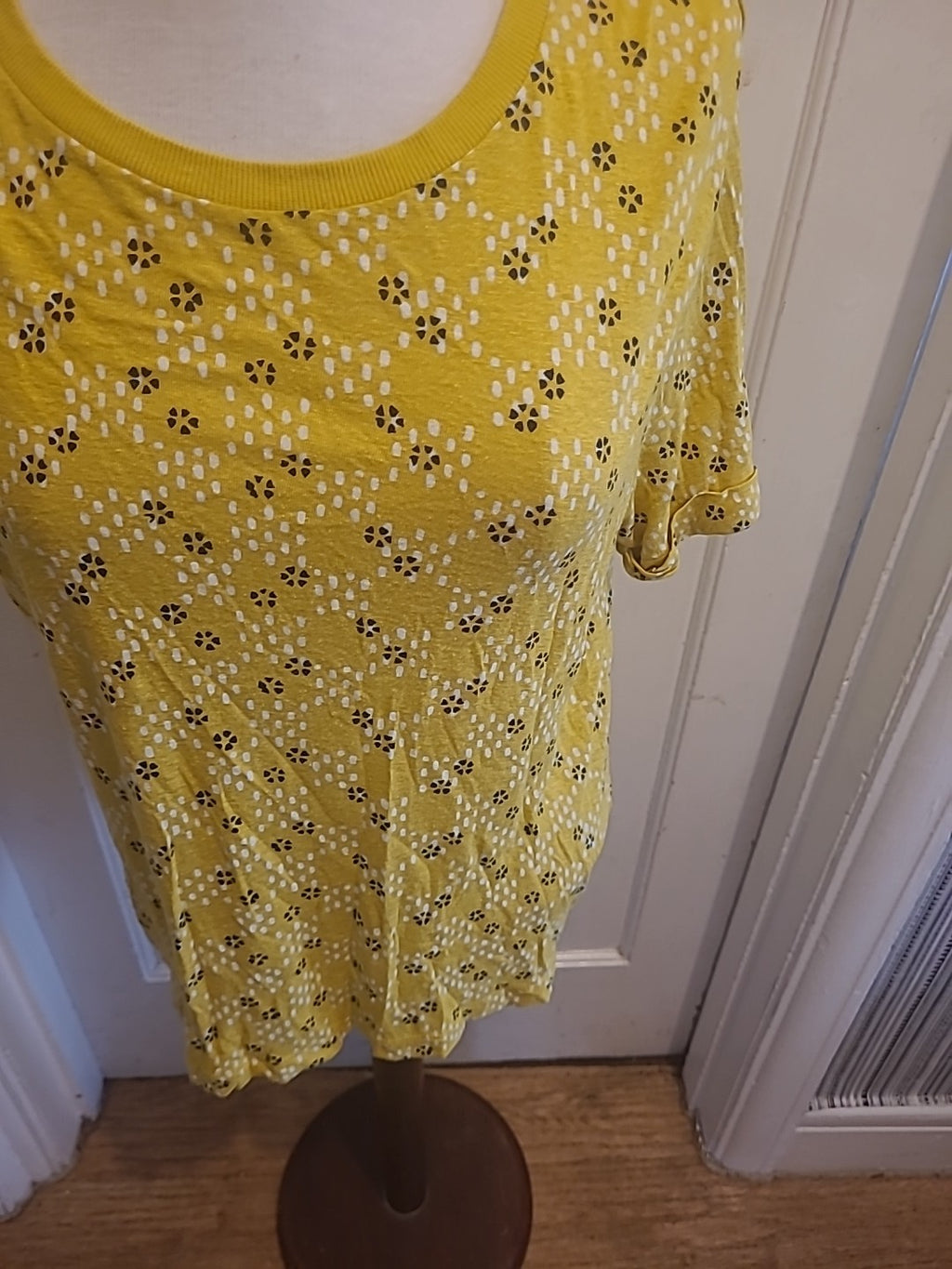 Ladies Per Una Size 10 Yellow/White/Black Short Sleeved Tshirt